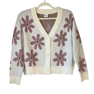 Nikka K Floral Button Front Cardigan Sweater Cream Mauve NWOT Size‎ M